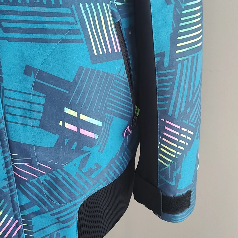 Obermeyer Teen Gage Radio Wave Patterned Hooded Ski/Snowboard Jacket Sz Teen XL - Picture 5 of 13